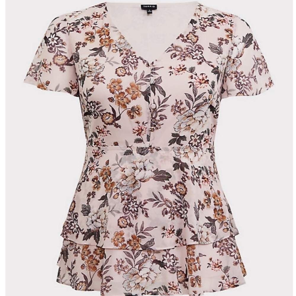 TORRID 2 Pink Chiffon Tiered Babydoll Top